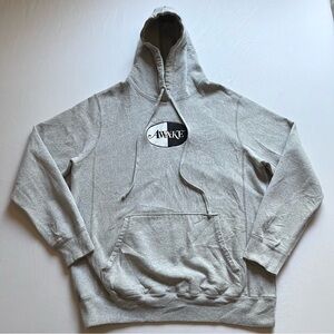 AWAKE NY heather grey logo embroidered long sleeve hoodie sweater